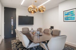 Granby Room meeting room with refreshments and tv