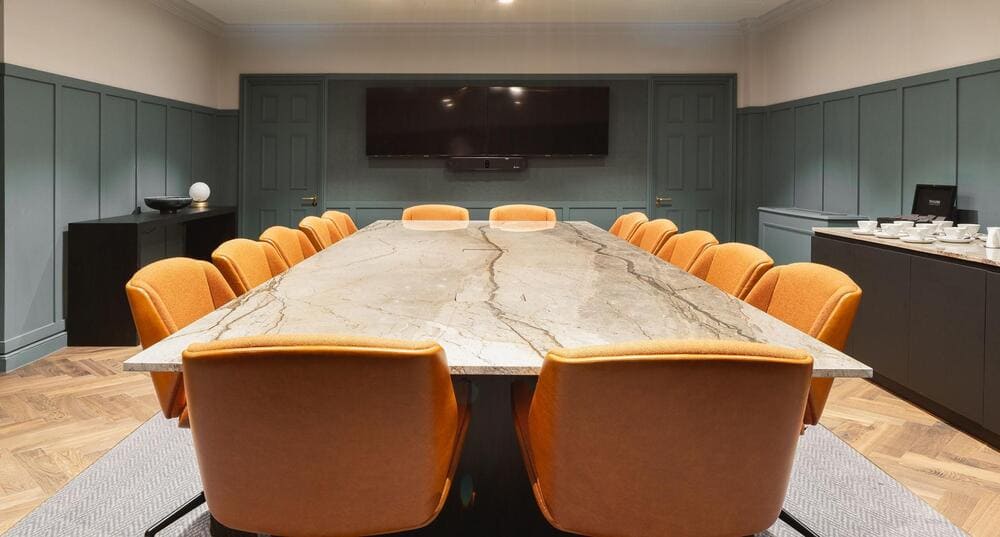 Pall Mall Boardroom meeting room with refreshments and tv